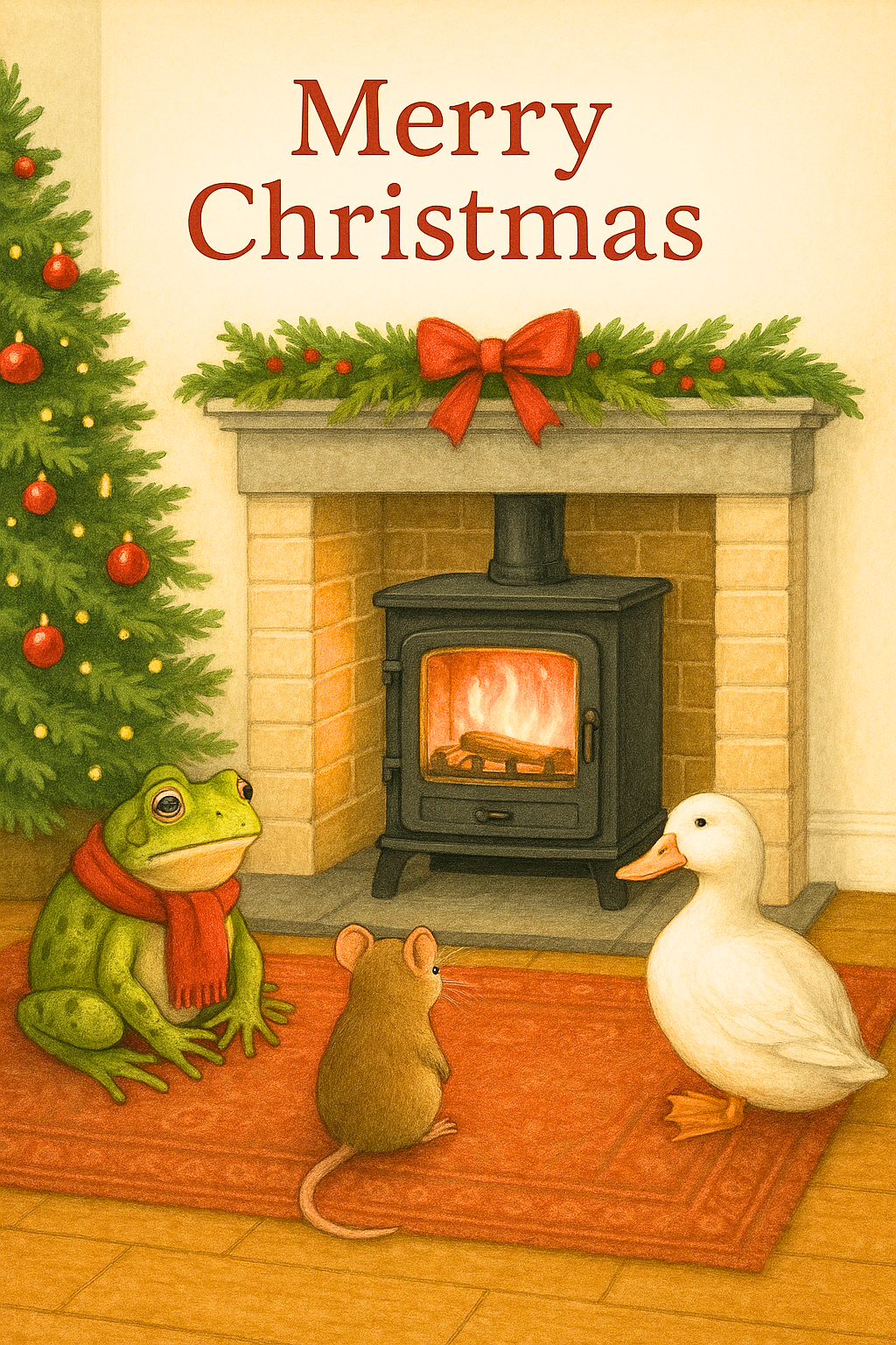 Christmas Card frog mouse duck